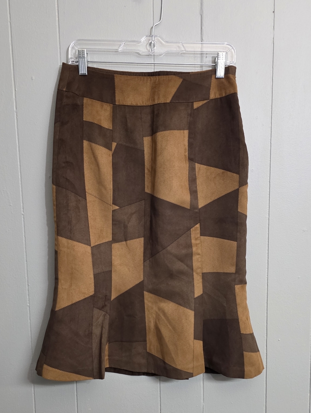 The Limited Multi Brown Patchwork Faux Suede Flare Skirt Size 4
